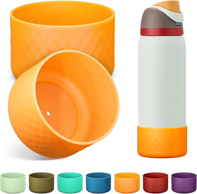 2PCS Silicone Water Bottle Boot for Owala 24oz 32oz 40oz, Anti-Slip Protective Sleeve Bottom Bumper Protector for FreeSip, Twist, and Flip Stainless Steel Water Bottles