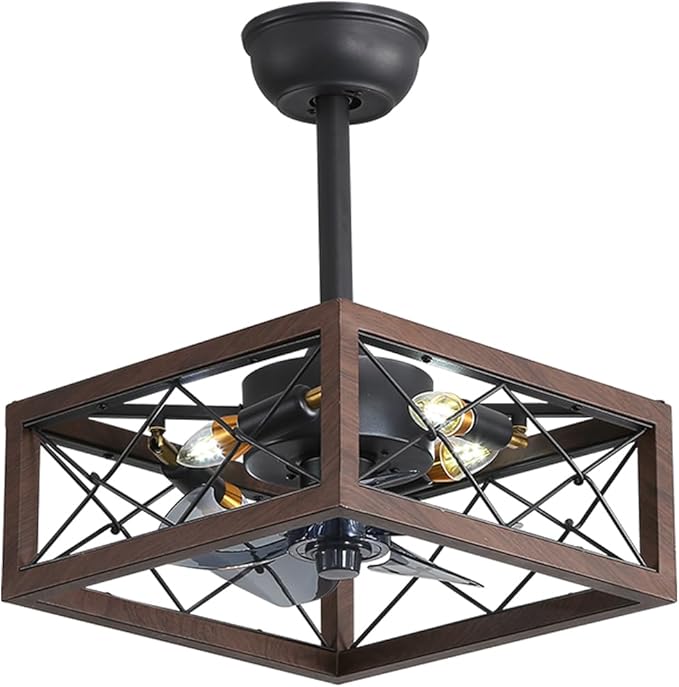 NicBex Ceiling Fan 18 Inch Ceiling Fans with Lights Caged Ceiling Fan with Blades and Remote Control Down Rod Mount Ceiling Fans for Bedroom, Living Room, Matte Brown