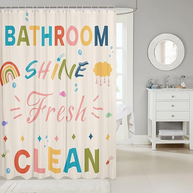 Feelyou Boys Girls Colorful Quotes Bath Curtain Rainbow Shower Curtain Kids Inspirational Words Bathroom Shower Curtain Set Cartoon Cute Teens Bathroom Accessories Room Decor 72"x84"