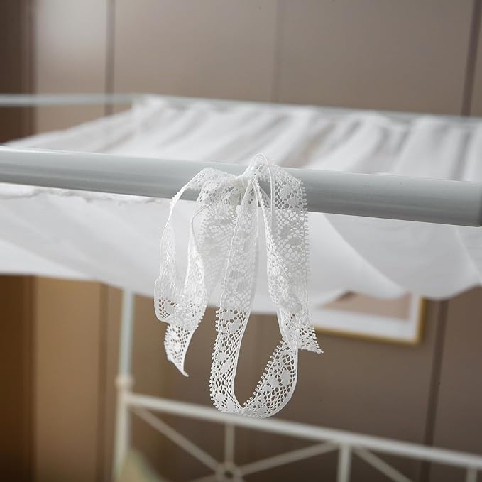 Pleated White Sheer Canopy Bed Curtains for Top of Bed, Romantic Princess Bed Curtains, Bed Canopy for Girls (Queen, White)