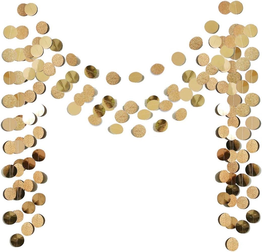 6 Pcs Glitter Champagne Gold Paper Circle Dots Garland (52 Feet) Party Hanging Bunting Birthday Party Decorations Engagement Party Bridal Shower Wedding Baby Shower Christmas Supplies Photo Backdrop