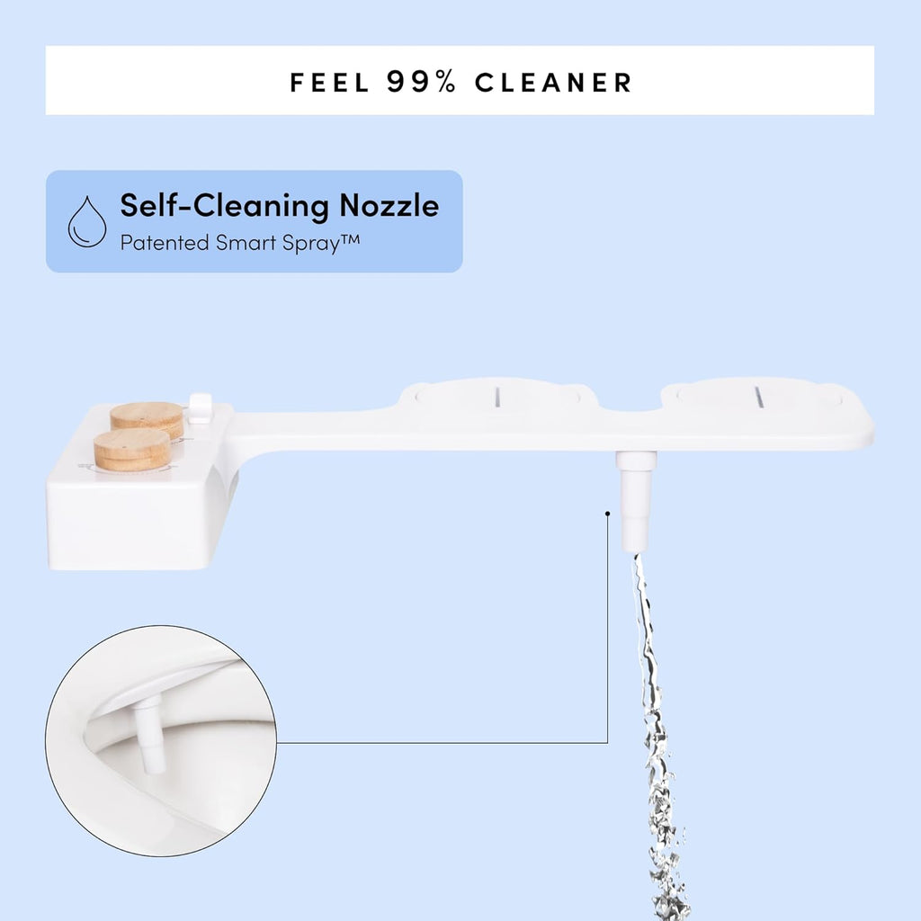 TUSHY Spa Self-Cleaning Warm Water Toilet Bidet Attachment. Adjustable Nozzle, Angle & Pressure Control. Easy DIY Home Install, Requires Sink Access for Optional Warm Water Control. (Biscuit/Platinum)