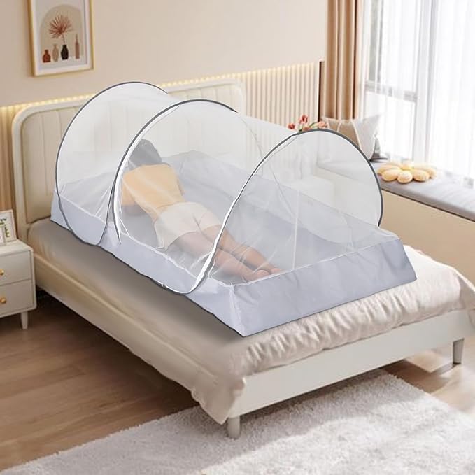 Akiky Mosquito Net Pop Up Bed Net Tent with Gray Bottom Portable&Foldable Bed Canopy for Bunk Bed Twin/Twin XL Bed Sleeping Tent for Indoor Outdoor