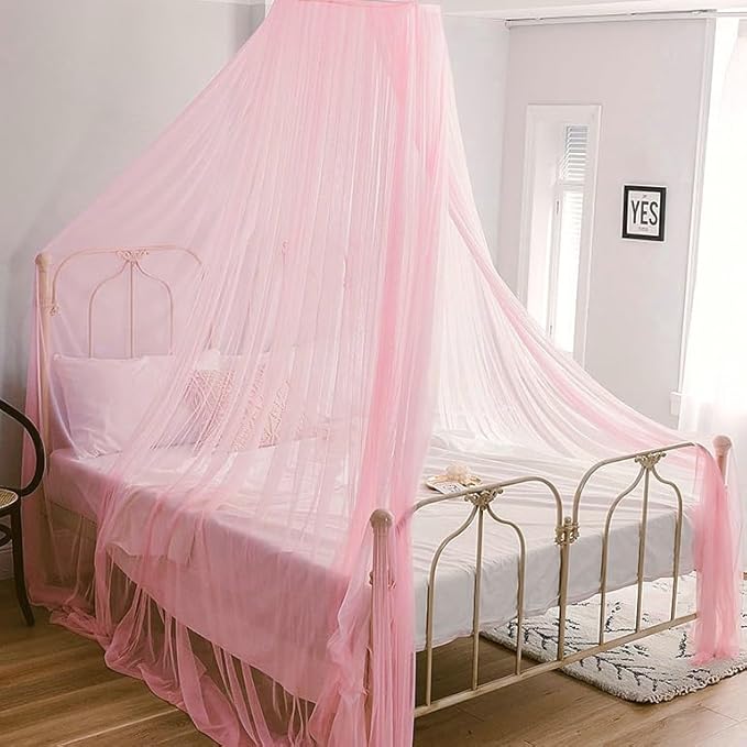 Bed Canopy for Girl, Pink Princess Romantic Bed Curtain Draperies Mosquito Net for Baby, Adult