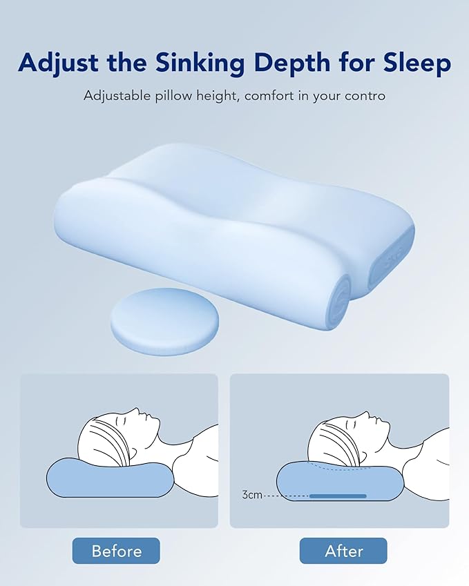 SKG P3E Cervical Neck Pillow for Sleeping, 3-Layer Ergonomic Neck Pillow with Adjustable Pillow Raiser for Side & Back Sleepers, Ergonomic Memory Foam Pillow, Medium Firm