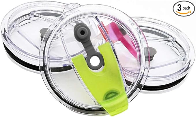 3 Packs Lids for 20oz Tumblers, CNYMANY Spill-proof Splash Resistant Straw-friendly Cover for Old Style Rtic, Ozark Trail 20 oz. Cups - Green, Rose Red, Gray