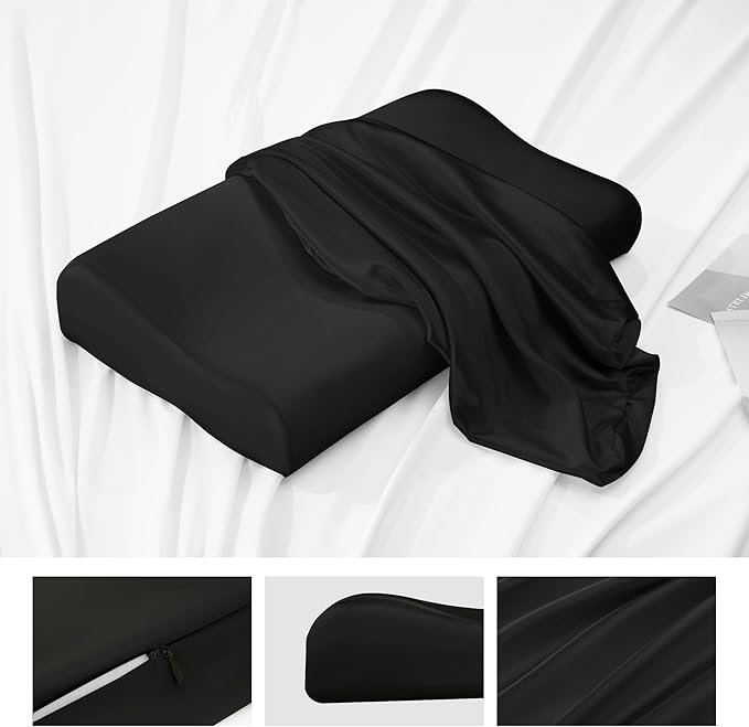 HOMBYS Satin Pillow Case for Contoured Support Pillow (DO NOT Include Pillow) -Zippered Pillow Cover for Neck Pillow for Cervical 1 Pack-Silky, Smooth and Breathable, Queen Size