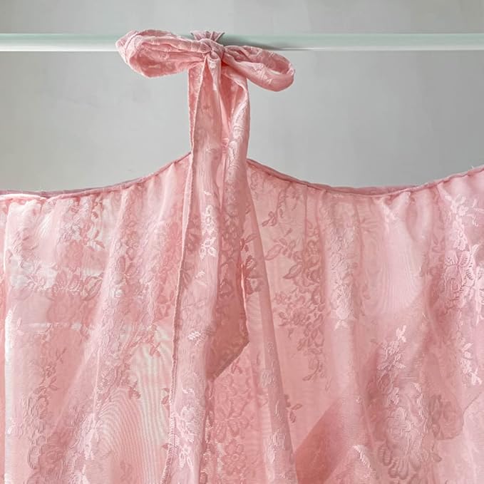 Mengersi Canopy Bed Curtains with Tie Backs,Princess Bed Canopy Curtains Bed Drapes Sheer Curtains for Bedroom Decor（Queen,Pink