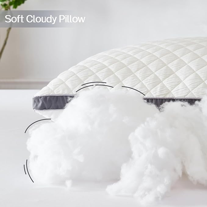 Soft Pillows Standard Size Set of 2,Bed Pillows with Gusseted Edge,Fluffy Microfiber Standard Pillows 2 Pack for Back, Stomach or Side Sleepers