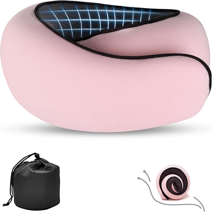Travel Pillow, Neck Pillow, Neck Pillow for Traveling, 360° Travel Neck Pillows for Airplanes, Memory Foam Airplane Pillow, Soft Airplane Neck Pillow Stowable U-Shaped Pillow (Pink)