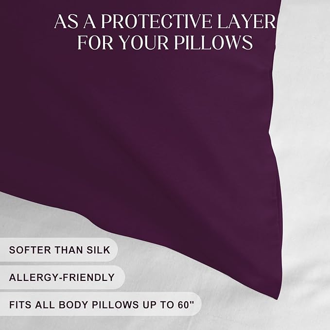 Soft Body Pillow Covers 60 x 21 Inch, WINKAURA Premium Long Pillow Case for Bed Fits 54x20 Pillow, Envelope Closure Stylish Wrinkle and Stain Resistant,Darkpurple