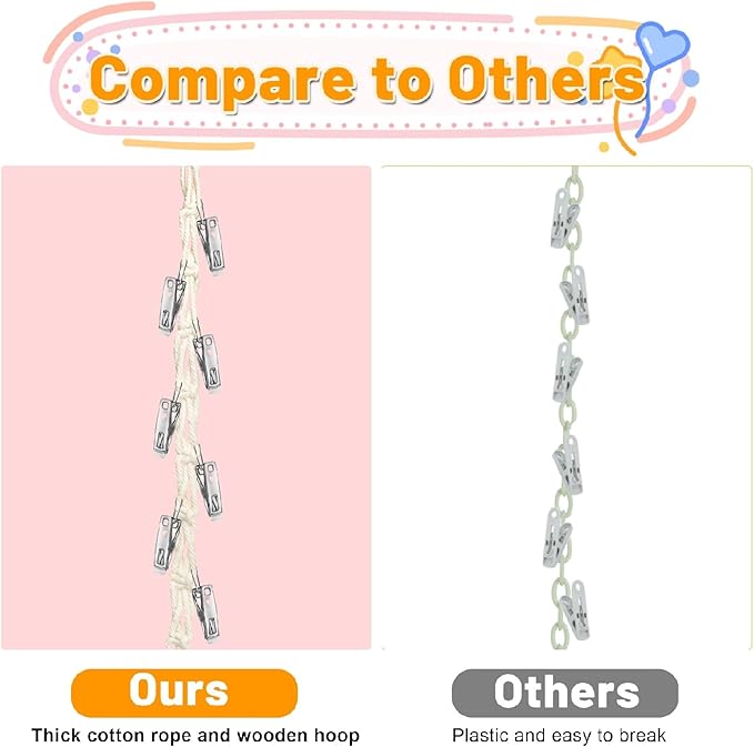 2pcs Stuffed Animal Storage Chain - Boho Stuffed Animal Hammock with 40pcs Metal Clips, Stuff Animal Organizer Hanging Storage for Kids Bedroom Wall Door Display