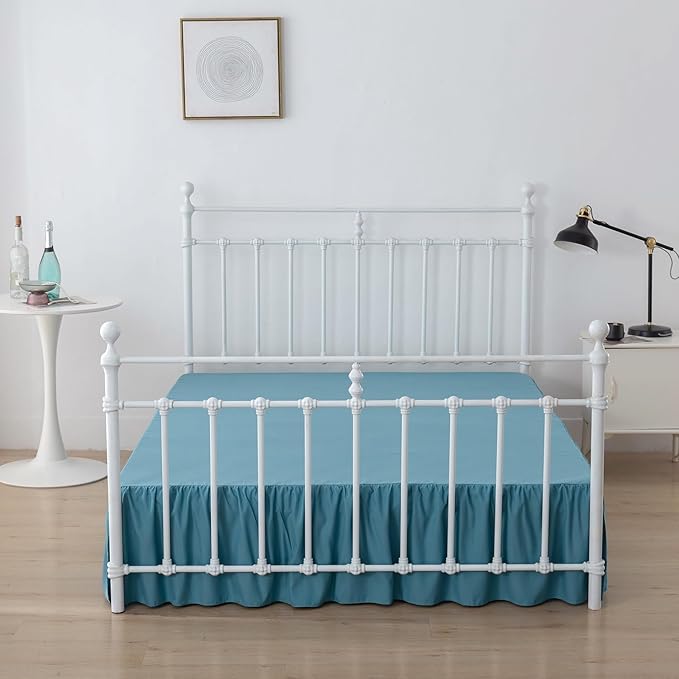 Bed Skirt Queen Size Ruffled Bed Skirt with Split Corners, 14 Inch Drop Dust Ruffle Bed Skirt with Platform, Teal Blue, 14''Queen