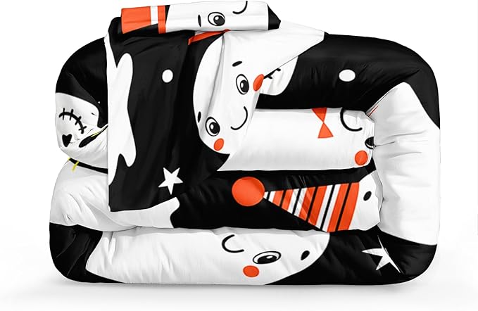 Bedbay Happy Halloween Comforter Set Queen Size Cartoon Ghost Horror Themed Bedding for Kids Boys Teen 4 Pcs Soft Microfiber Bedding Sets for All Season(Ghost,Queen)