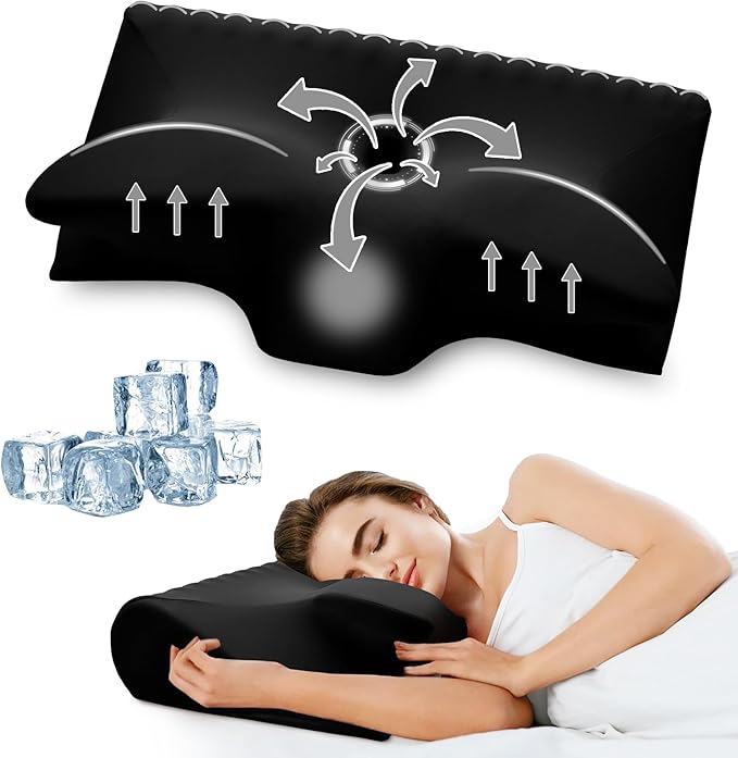 Cervical Pillow for Neck Pain Relief, Cooling Contour Memory Foam Pillows Support Odorless Ergonomic Neck Pillow Adjustable Orthopedic Bed Pillow for Side Back Stomach Sleeper with Pillowcase