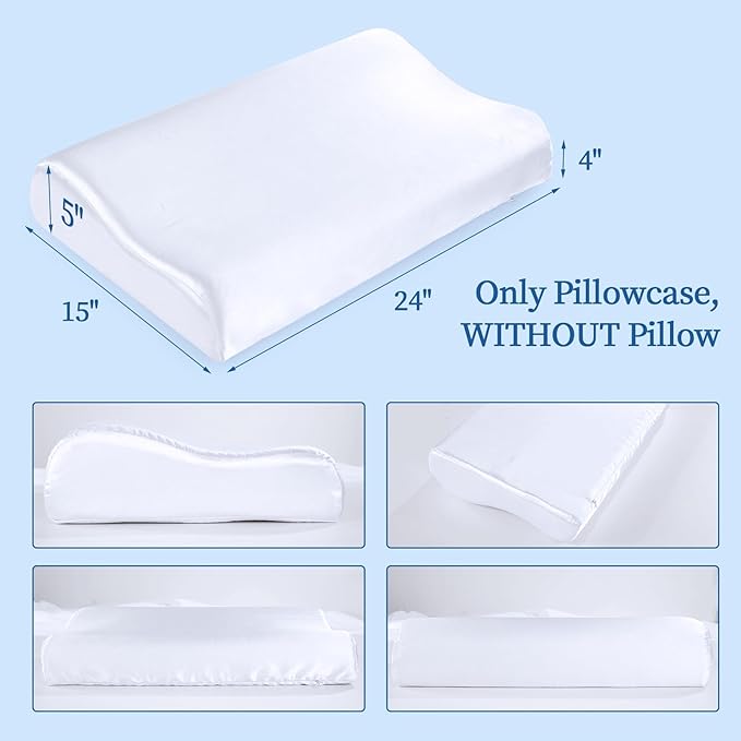 HOMBYS Satin Pillow Case for Contoured Support Pillow (DO NOT INCLUDE PILLOW) -Zippered Pillow Cover for Neck Pillow for Cervical 1 Pack-Silky, Smooth and Breathable (Wave Shape 24"x15")