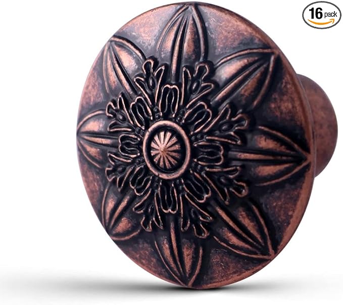 16 Pack Kitchen Cabinet Knobs Antique Copper,1-2/5" Round Knobs for Cabinets and Drawers Rustic Copper,Vintage Copper Knobs for Dresser Drawers,Drawer Dresser Bi-fold Door Copper Knob