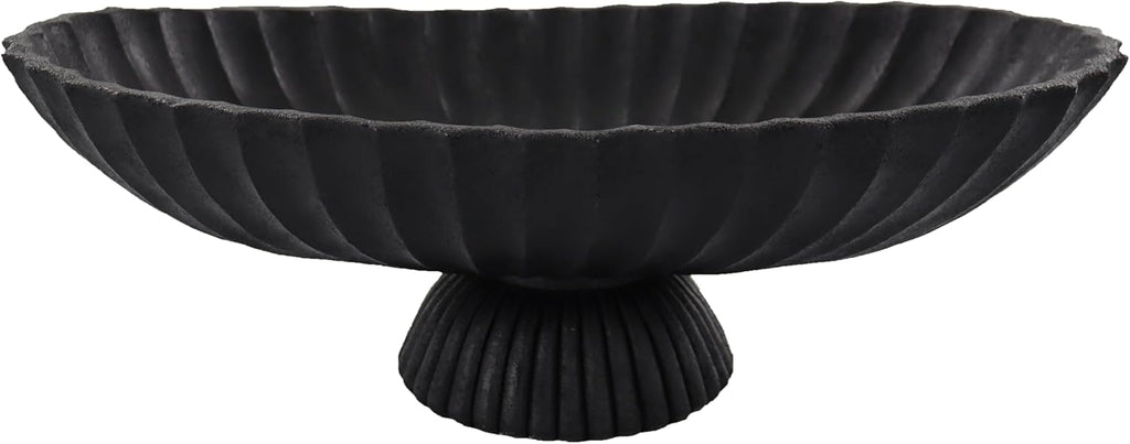 14.5" Large Decorative Long Bowl - Black Fluted Scalloped Decorative Bowls for Home Decor - Ruffle Decor,Stylish Key Bowl for Entry Table,Decorative Fruit Bowls for Kitchen Counter