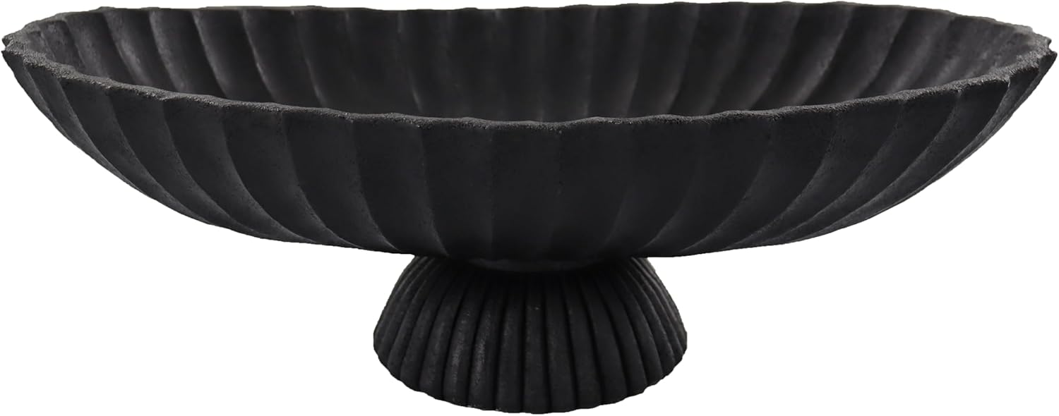 14.5" Large Decorative Long Bowl - Black Fluted Scalloped Decorative Bowls for Home Decor - Ruffle Decor,Stylish Key Bowl for Entry Table,Decorative Fruit Bowls for Kitchen Counter
