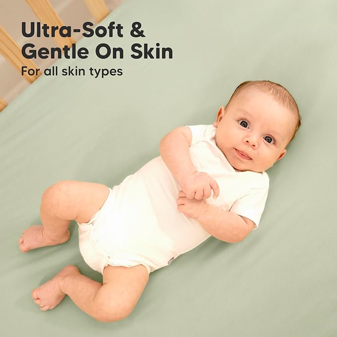 2-Pack Waterproof Crib Sheets for Boys, Girls - Viscose Derived from Bamboo Crib Sheets Neutral, Crib Mattress Protector Sheet, Soft Toddler Bed Sheets, Fitted Baby Crib Sheets Girl, Boy (Avocado)