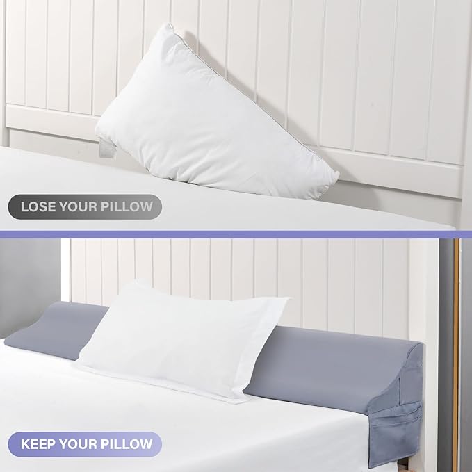 Vekkia King Size Bed Wedge Pillow for Headboard Gap, Mattress Gap Filler W/Big Pockets, Triangle Bloster Pillow, Bed Gap Filler to Close The Gap (0-6") Between Your Headboard and Mattress, Light Grey