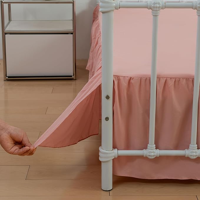 Bed Skirt Twin Size Ruffled Bed Skirt with Split Corners, 14 Inch Drop Dust Ruffle Bed Skirt with Platform, 14 Inch, Blush