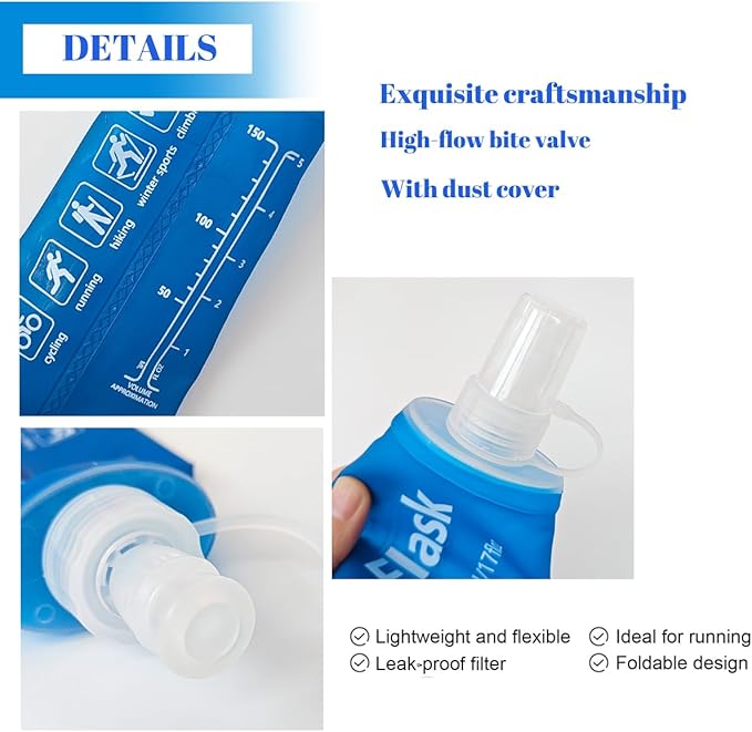 250ML Soft Flask, Running Water Bottle Foldable TPU Hydration Flask for Running Hydration Pack Cycling Hiking Marathon, Pack of 2