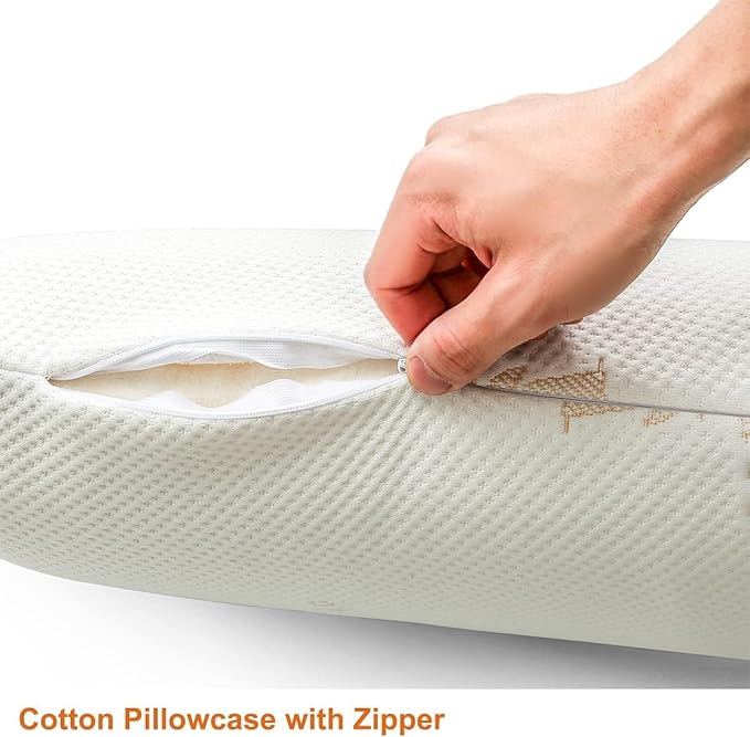 Royalisneeo 100% Talalay Natural Latex Pillow, Medium Support Bed Pillow Helps Relieve Pressure,Perfect Package Best Gift with Removable Cotton Cover for Back, Stomach and Side Sleepers