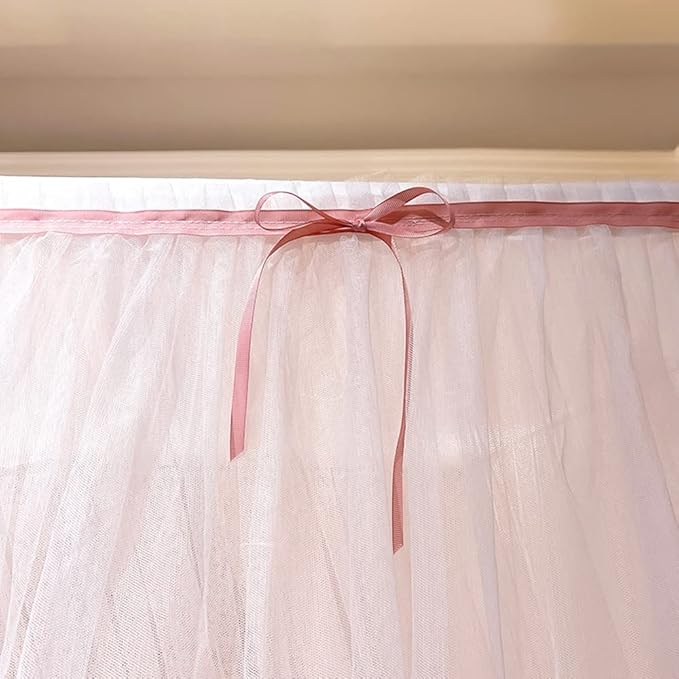 Mengersi Canopy Bed Curtains with Lights,4 Corner Bed Canopy Royal Luxurious Bed Drapes Netting,Princess Bed Curtains for Girls Adults Bedroom Decoration (Pink, Full)