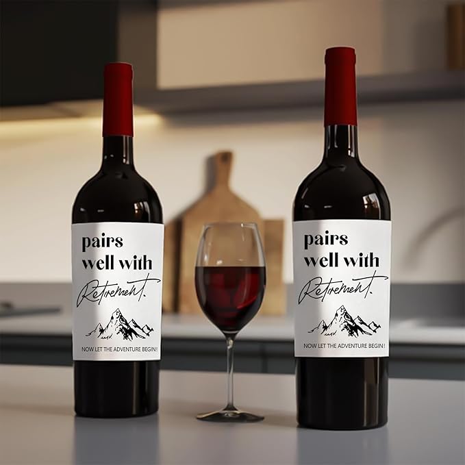 24Pcs Retirement Wine Bottle Stickers Pairs Well With Retirement Gift For Coworker Now Let The Adventure Begin Retirement Wine Label Wine Gift Retirement Party Decorations Supplies