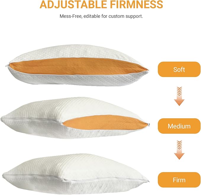 JUVEA Edit Pillow - Down Alternative Talalay Latex Extra Large Pillow. 3 in 1 Firmness Adjustable Pillow Cover to Personalize Sleep Comfort and Support