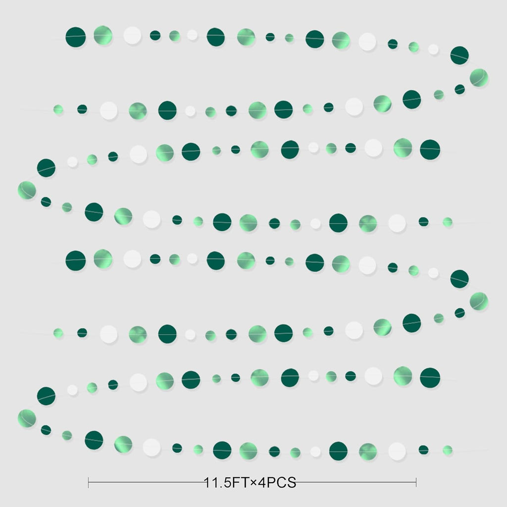 46 Ft Sage Green Party Decorations Metallic Sage Green White Polka Dots Garlands Hanging Paper Circle Dots Streamer for Birthday Baby Shower Engagement Graduation Wedding Party Decorations Supplies
