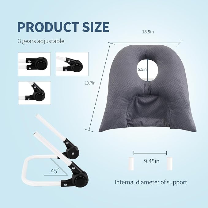 Face Down Pillow for Sleeping, Prone Pillow for Vitrectomy or Retinal Surgery, Adjustable Height Prone Prone Pillow Face Down Sleep, Retina Lying Pillow Eye Surgery Recovery (Square gray)