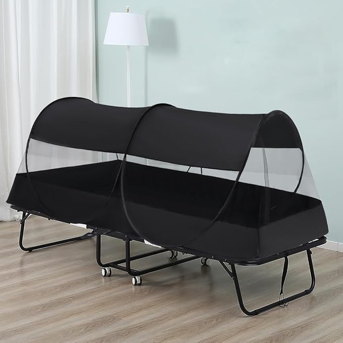 Akiky Mosquito Net Pop Up Bed Net Tent with Black Bottom Portable&Foldable Bed Canopy for Bunk Bed Twin Sleeping Tent for Indoor Outdoor