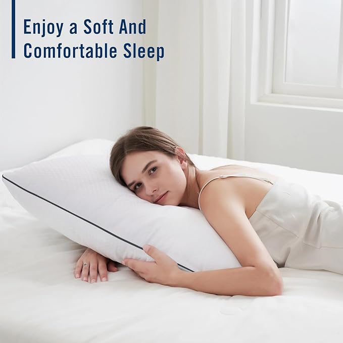 Bed Pillows for Sleeping 2 Pack, Queen Size Pillows Set of 2,Down Alternative Filling, Pillow for Back, Stomach or Side Sleepers Black