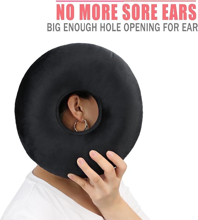 Ear Hole Piercing Pillows for Ear Pain Side Sleeping CNH Pillow Pressure Sore Pain Relief Ear Guard Protector Lifesaver Tinnitus Support Neck Head, Black Velvet