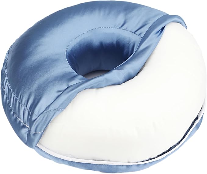 Satin Ear Piercing Pillow Removable Cover Luxury Cnh Pillow with Ear Holes for Ear Pain Side Sleepers Washable Large Donut Pillows Head Neck Support HazeBlue