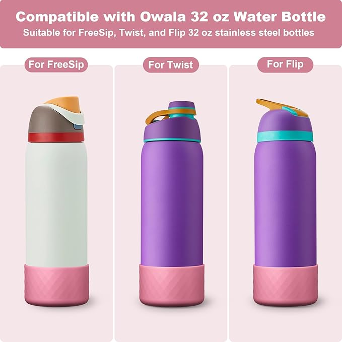 2PCS Silicone Water Bottle Boot for Owala 24oz 32oz 40oz, Anti-Slip Protective Sleeve Bottom Bumper Protector for FreeSip, Twist, and Flip Stainless Steel Water Bottles