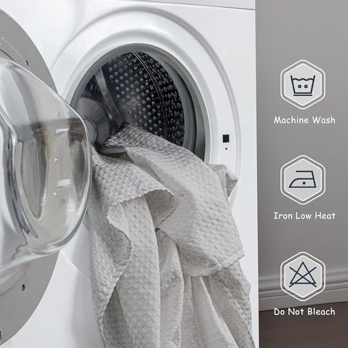 MIYE Pleated Waffle Weave Bed Skirt, Tailored Dust Ruffle 12 Inch Drop Easy Fit, Machine Washable (Light Grey, Queen - 12" Drop)