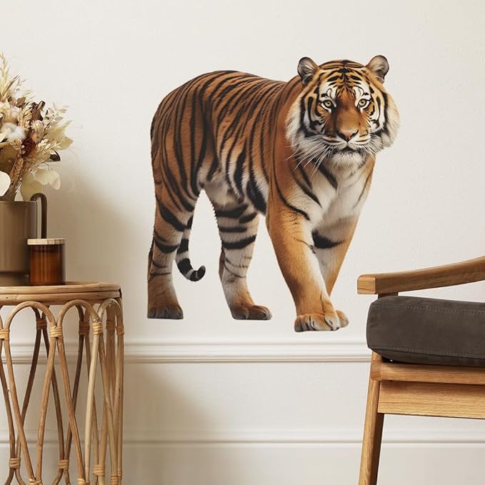 3D Lifelike Tiger Wall Decal Removable Tiger Animal Wall Stickers Peel and Stick Removable Animal Wall Art Sticker for Living Room Kids Bedroom Classroom Nursery Decor