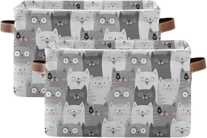 Cute Cats Storage Basket Fabric Storage Bin Laundry Baskets, Funny Cat Kitty Foldable Storage Boxes Organizer Bag for Baby Cloth Dog Toy Book Storage Cubes Shelf Closet Basket 16×12×8 Inches