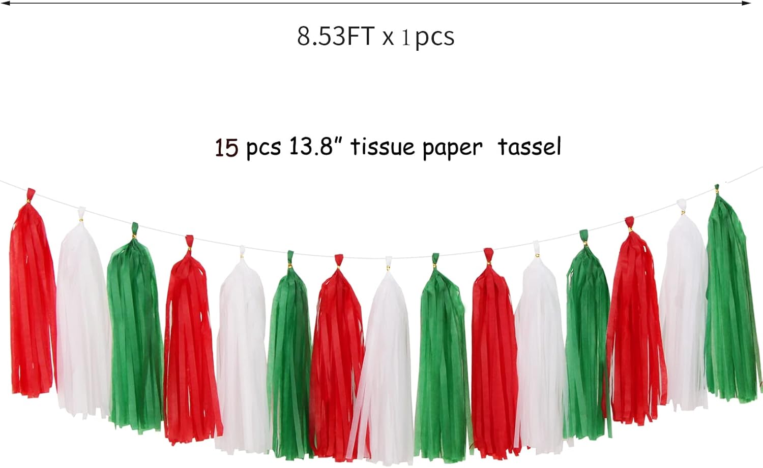 Red-Green White Christmas Party-Decorations Tassel-Garland -15pcs Mexico Italy Tassels Banner Streamers,Mexican Italian Birthday Wedding Baby Shower Decor Panduola