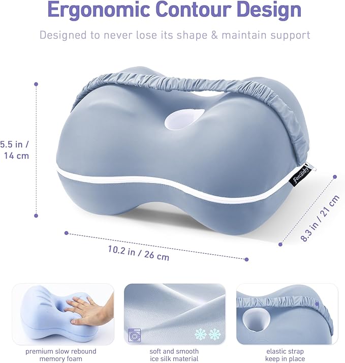 Memory Foam Leg Pillow for Side Sleepers - Relax from Sciatica, Back, HIPS, Knees, and Joints - Removable and Washable Cover - Perfect for Pregnancy and Nursing (Misty Blue)