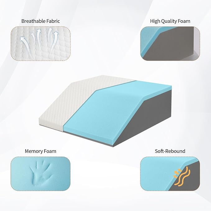 8" Leg Elevation Pillow for Swelling, Cooling Bed Wedge Pillow for Circulation, Leg Pillows for Sleeping, Keens, Legs, Back and After Surgery