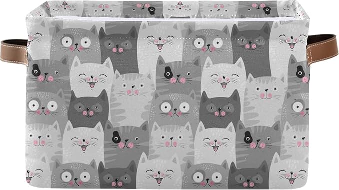 Cute Cats Storage Basket Fabric Storage Bin Laundry Baskets, Funny Cat Kitty Foldable Storage Boxes Organizer Bag for Baby Cloth Dog Toy Book Storage Cubes Shelf Closet Basket 16×12×8 Inches