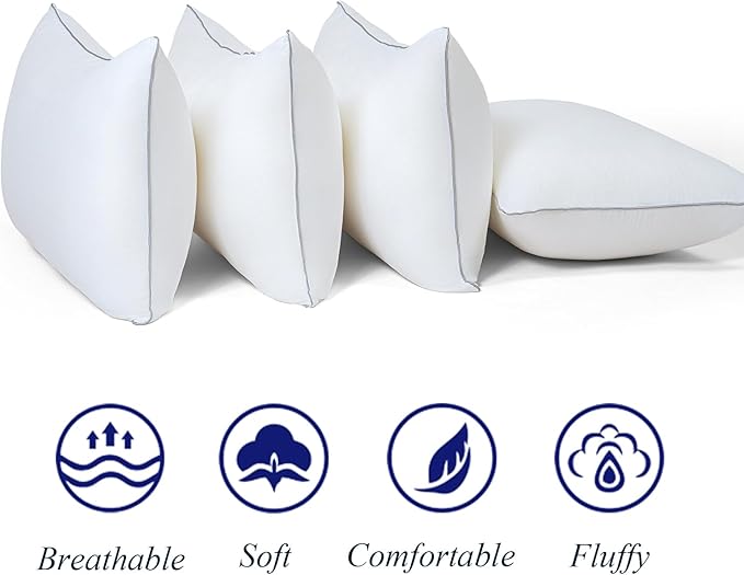 Pillows for Sleeping 4 Pack Bed Pillow Set of 4 for Side Back and Stomach Sleepers Down Alternative Filling Luxury Soft (White, Queen(4 Pack))