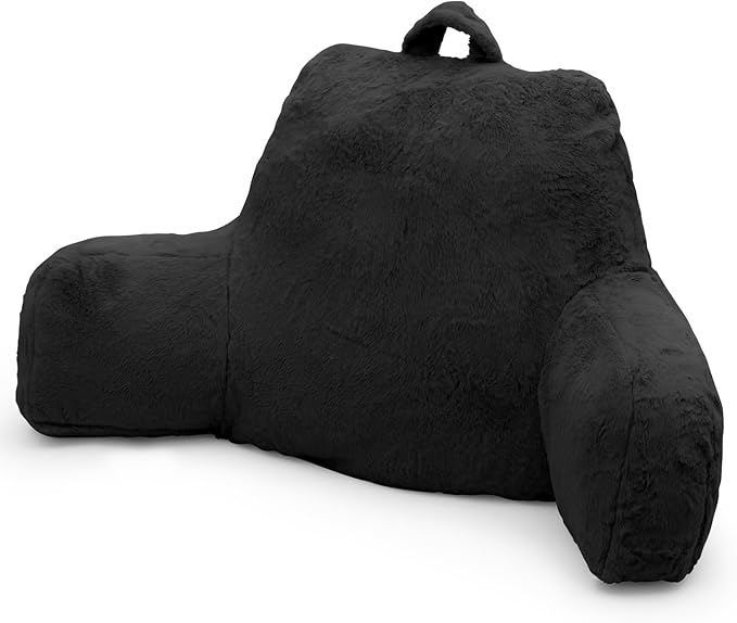 Reading Pillow for Sitting in Bed Adult, Standard Reading Pillow with Memory Foam, Back Pillow for Bed Sitting Up with Extend Arms, Bed Reading Pillow, Black