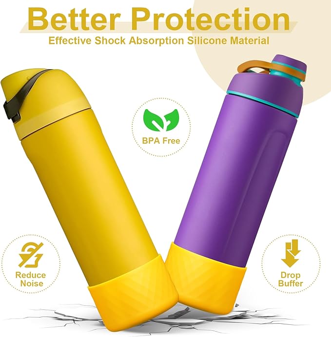 2PCS Silicone Water Bottle Boot for Owala 24oz 32oz 40oz, Anti-Slip Protective Sleeve Bottom Bumper Protector for FreeSip, Twist, and Flip Stainless Steel Water Bottles