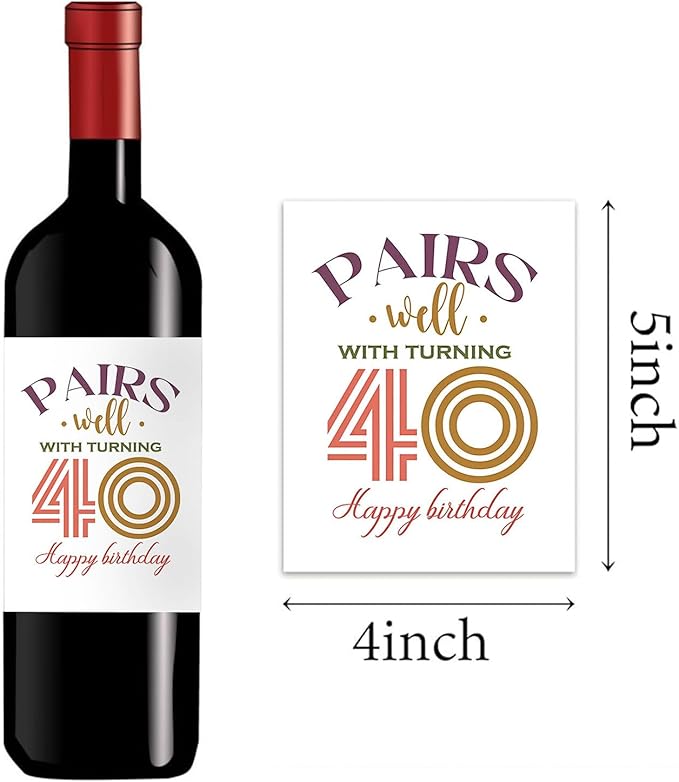 24 Pcs 40th Birthday Gifts for Women Men Wine Labels, Happy 40th Birthday Party Decorations Woman Man Wine Bottle Stickers, 40 Year Old birthday Gifts for Women, 40th Wine Bottle Labels