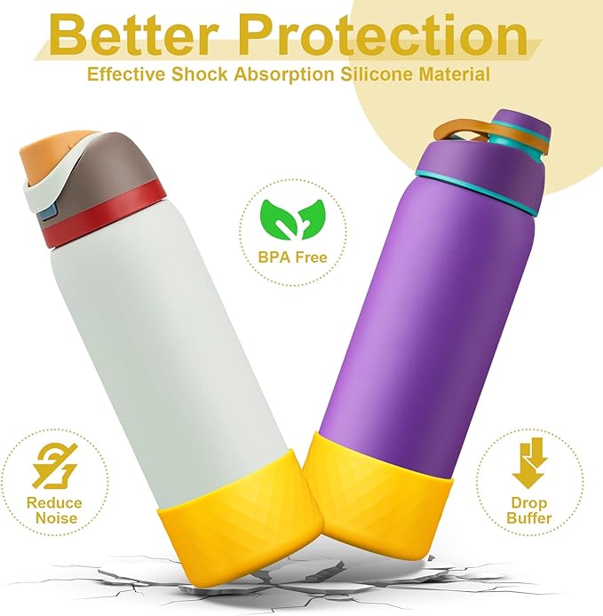 2PCS Silicone Water Bottle Boot for Owala 24oz 32oz 40oz, Anti-Slip Protective Sleeve Bottom Bumper Protector for FreeSip, Twist, and Flip Stainless Steel Water Bottles
